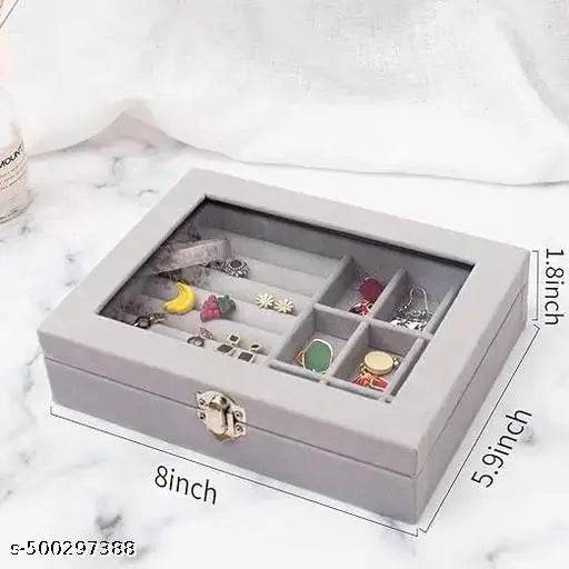 DYNAMIC ENTERPRISE - Jewellery Box Luxury Velvet Jewelry Organizer Box with Clear Lid – Multi-Layer Storage Case for Rings, Earrings, Bracelets & Accessories – Portable & Elegant Jewelry Box for Women & Girls (Multicolor) - NARIX INDIA 