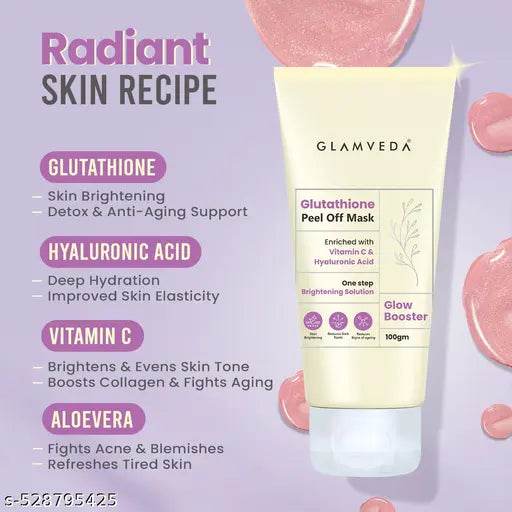 Glamveda Glutathione Peel Off Mask – Glow Boosting Formula with Vitamin C & Hyaluronic Acid | Brightens Skin, Fades Dark Spots & Hyperpigmentation | Anti-Ageing & Instant Radiance | Skin lightening & Whitening | For Glass Skin |100 ml - NARIX INDIA 