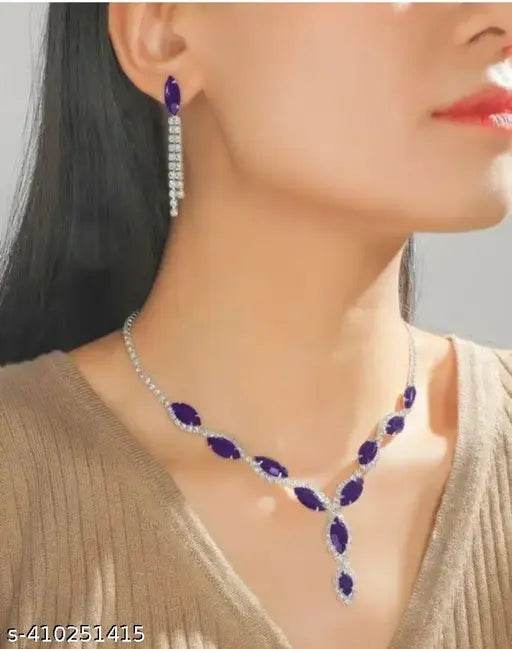 matel jewellery silver margis necklace with earring(purpal) - NARIX INDIA 