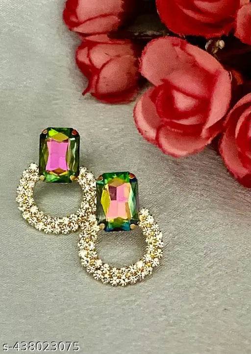 Partywear trending ear studs with Diamond And Red Coloured Stone - NARIX INDIA 