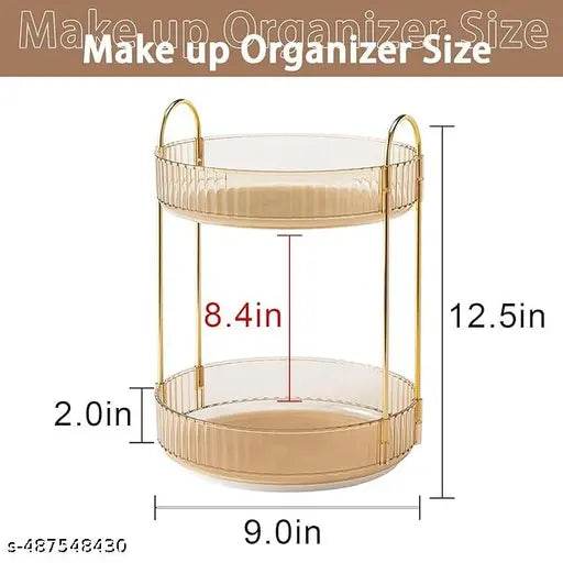 Xpandio Rotating Makeup Organizer for Vanity, High-Capacity Skincare Clear Make Up Storage Perfume Organizers Cosmetic Dresser Organizer Countertop 360 Spinning (Amber Gold, 2 Tier) - NARIX INDIA 