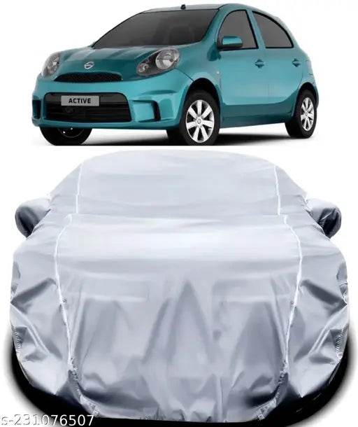 WAKLANE Car Cover For Nissan Micra Active (With Mirror Pockets) (Silver) - NARIX INDIA 
