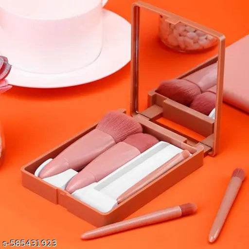 5 Piece Makeup Brushes Set, Professional Travel Small Makeup Brushes with Brush Case Built-in Mirror, Portable Cosmetics Brushes for Eye shadow, Powder, Foundation, Bllush (4.2 inch *3.0 inch, Assorted Colorr) - NARIX INDIA 