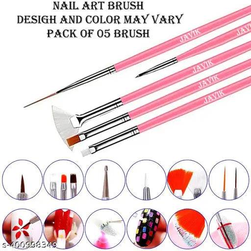 Javik Nail Art tool kit Combo 12 GLITTER BOTTLE MULTICOLOR , 2 DOTTING PEN , 5 NAIL BRUSH , 2 TAPE NAIL COMBO OF 21 - NARIX INDIA 