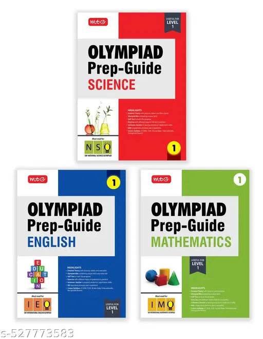 MTG Olympiad Prep-Guide Class-1 Mathematics, Science & English (Set of 3 Books) - Detailed Theory, IMO-NSO-IEO Previous Years Questions with Self Test For SOF 2025-26 Exam - NARIX INDIA 