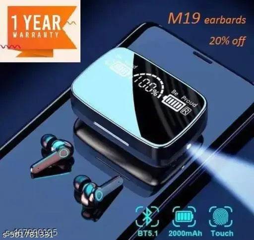 M19 TWS Wireless Headphones with Touch Control With Flashlight Bluetooth Headset (Black, True Wireless) - NARIX INDIA 