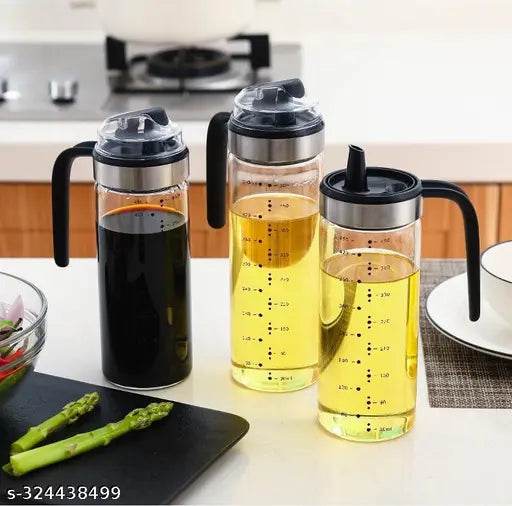 Purankam Auto Flip Cooking Oil Bottle, 550ML Olive Oil Bottle Dispenser for Kitchen, Glass Cruet Bottle with Non-Slip Handle for Olive Oil, Vinegar, Soy Sauce (Pack of 1) - NARIX INDIA 