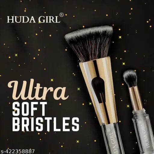 HUDA GIRL Makeup Brush Set for Women and Girls, 4 in 1 Essential Make Up Brush Kit includes Foundation Brush, Powder Brush, Eyeshadow Blending Brush, Flat Brush | Compact Design | Travel Friendly | Soft Bristles - NARIX INDIA 