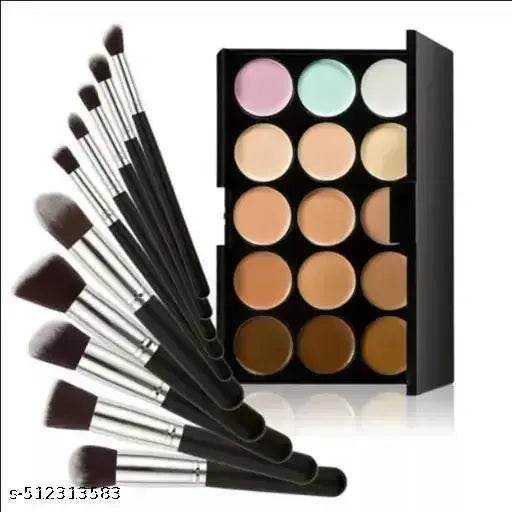 Charm Style CREAM FACE SHADE 15 COLOR CONCEALER WITH 12 CUTE MAKE UP BRUSH SET - NARIX INDIA 