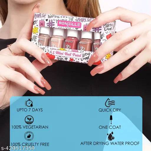 Ronzille Quick Dry and Glossy Nail Polish Gift Set of 5, Mini Nail Kit, Paraben Free, Long Lasting Formula, 5 in 1 Red Edition Combo - NARIX INDIA 