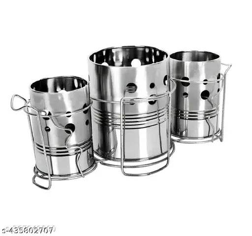 Anian Stainless Steel Cutlery Holder Set of 3 – Stylish Spoon & Utensil Organizer | Spoon Holder | Utensil Holder | Kitchen Organizer | Stainless Steel Cutlery Holder | Stylish Spoon Stand | Stainless Steel Organizer - NARIX INDIA 