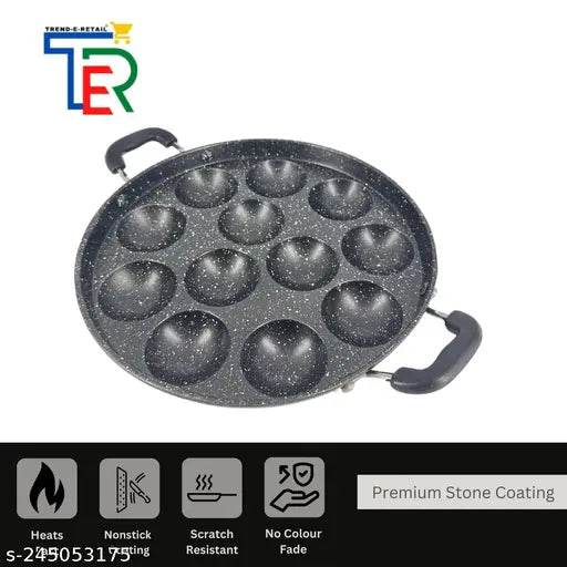 TRENDY 12 Cavities Non Stick Appam Patra with Lid and Side Handle/ kulipaniyaram pan nonstick/ appe/panniyaram kadai/Paniyaram/Appam Pan/Appam Maker/appam kadai/idali Maker/idli Pan kadai/litti maker Paniarakkal with Lid Paniarakkal with Lid 0.5 L capacit - NARIX INDIA 