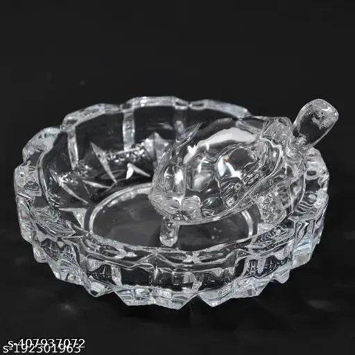 Crystal Tortoise with Plate Vastu Showpiece Set for Good Luck Feng Shui Kachua Turtle Transparent - NARIX INDIA 