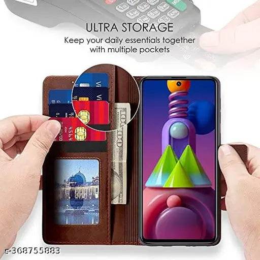 BROWN | Realme 5 | Leather Finish | Inside Pockets & Inbuilt Stand | Shockproof Wallet Style Magnetic Closure Back Cover Case - NARIX INDIA 