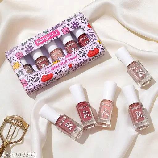 Ronzille Quick Dry and Glossy Nail Polish Gift Set of 5, Mini Nail Kit, Paraben Free, Long Lasting Formula, 5 in 1 Red Edition Combo - NARIX INDIA 