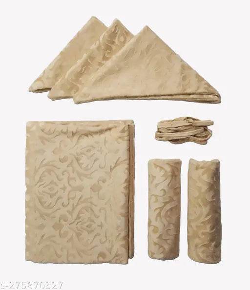 Homesajja Damask Premium Velvet Diwan Set - 1 Bed sheets, 2pc Bolster Cover with Dori, 3pc Cushion Covers (Large Sets of 6 Pieces Set) - Beige Color - NARIX INDIA 