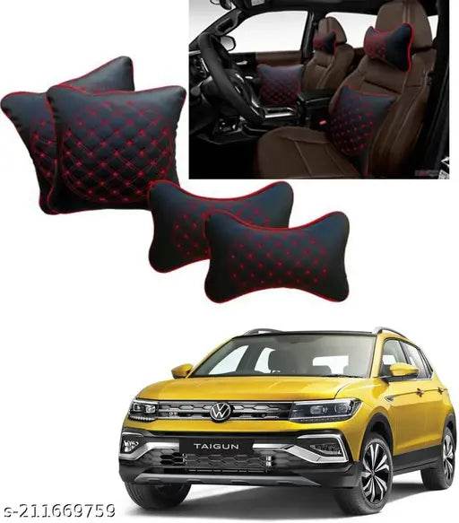 RONISH Black, Red Leatherite Car Pillow Cushion for Volkswagen (Square, Pack of 4) - NARIX INDIA 