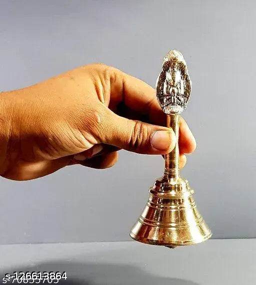 Brass Pooja Bell Ghanti for Home Temple Pooja Room Garuda Gold 3 inch - NARIX INDIA 