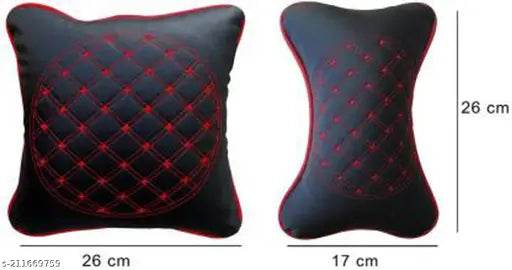 RONISH Black, Red Leatherite Car Pillow Cushion for Volkswagen (Square, Pack of 4) - NARIX INDIA 