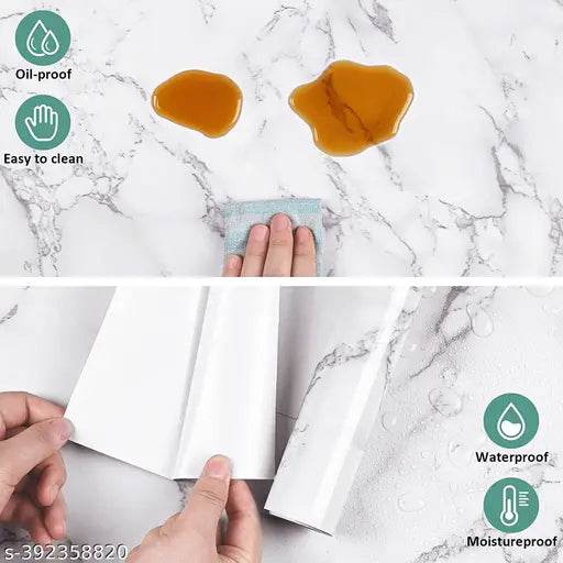 60 x 200 CM White Marble kitchen wall stickers oil proof heat resistant, wallpaper for kitchen, kitchen oil proof wall sticker, stickers for bathroom, marble wallpaper - NARIX INDIA 