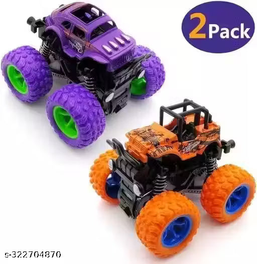 PACK OF 2 PCS Monster Truck Friction Powered Cars Toys, 360 Degree Stunt 4wd Cars Push go Truck for Toddlers Kids Gift - NARIX INDIA 
