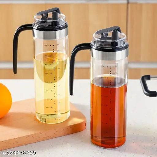 Purankam Auto Flip Cooking Oil Bottle, 550ML Olive Oil Bottle Dispenser for Kitchen, Glass Cruet Bottle with Non-Slip Handle for Olive Oil, Vinegar, Soy Sauce (Pack of 1) - NARIX INDIA 