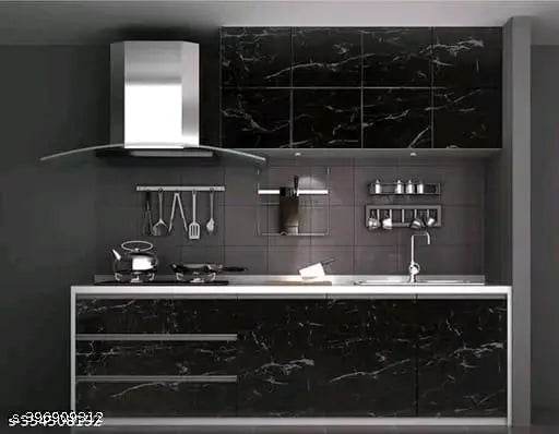 Aluminum Foil Kitchen Stickers Oil-Proof Waterproof Self Adhesive Wallpaper PVC Bathroom Wall Stickers Contact Paper (Black-Pack of 2 ) - NARIX INDIA 