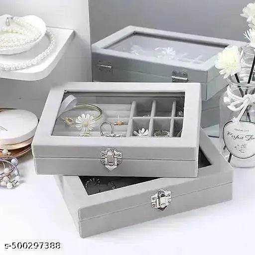 DYNAMIC ENTERPRISE - Jewellery Box Luxury Velvet Jewelry Organizer Box with Clear Lid – Multi-Layer Storage Case for Rings, Earrings, Bracelets & Accessories – Portable & Elegant Jewelry Box for Women & Girls (Multicolor) - NARIX INDIA 