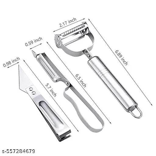 3Pcs P- Peeler for Vegetable Fruit, Vegetable Peeler Set for Potato, Carrot, Apple, Citrus (Silver-3Pcs) - NARIX INDIA 