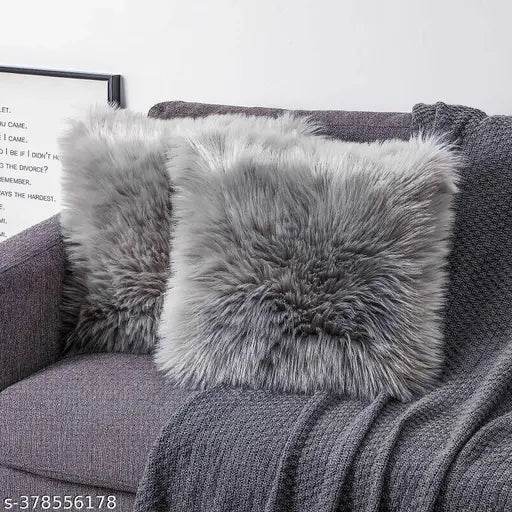 Catchyx Cart Fur Cushion Cover Pack Of 2 Gray 30cm*30cm - NARIX INDIA 
