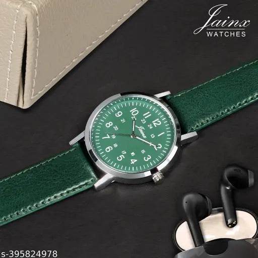 Jainx Green Leather Strap Analog Wrist Watch for Men - NARIX INDIA 