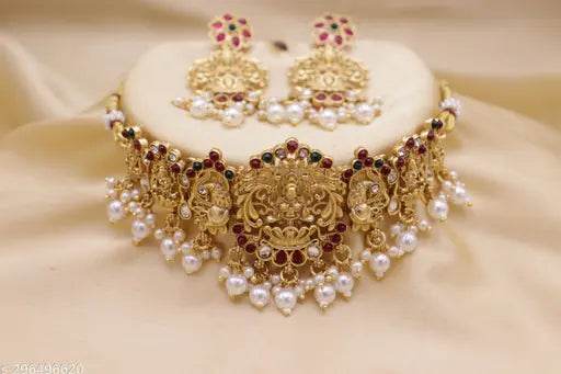 Matte Finished Choker Necklace Jewellery Set for Women Girls - NARIX INDIA 