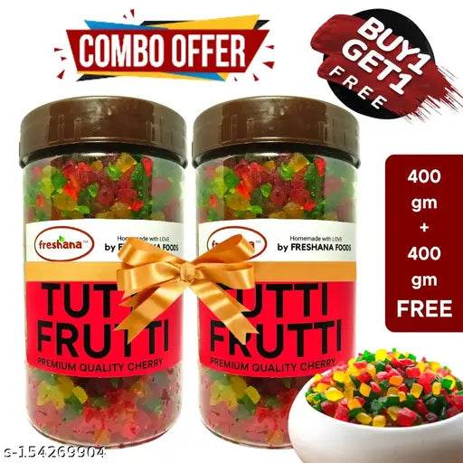 Freshana Tutti Frutti Cherry 400G+400G Combo | 3 Colour Mix Cherry for Topping, icing of cakes, breads, cookies, Ice cream, custard, chocolates, muffins - NARIX INDIA 