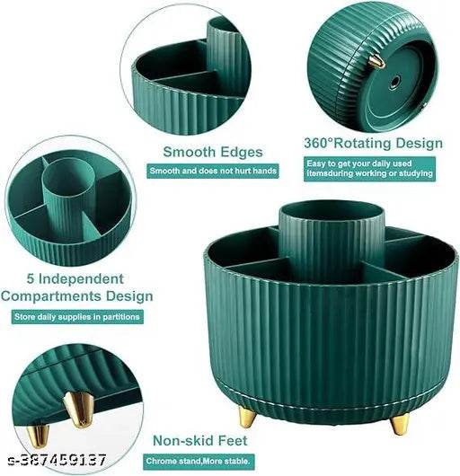 JIGSHTIAL Makeup Brush Holder, 360° Rotating Makeup Perfume Organizer, 5 Slot Makeup Brushes Cup Tray for Vanity Decor Bathroom Countertops Cosmetic Desk Storage Container Display Case (GREEN) - NARIX INDIA 