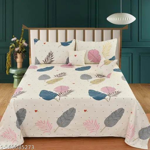 Home 5 Pc Bedding Set Including 1 Double Bedsheet With 2 Pillow Covers With 2 Cushions - NARIX INDIA 