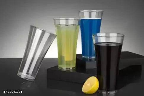 6 Pcs Round Long Unbreakable Transparent BPA Free Food Grade Plastic Fiber Drinking Water Glass Set, Juice Glass, Cocktail, Lassi, Soda, Milkshake, Beer Glass, Wine Glass Set - NARIX INDIA 