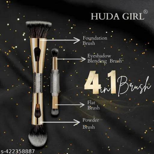HUDA GIRL Makeup Brush Set for Women and Girls, 4 in 1 Essential Make Up Brush Kit includes Foundation Brush, Powder Brush, Eyeshadow Blending Brush, Flat Brush | Compact Design | Travel Friendly | Soft Bristles - NARIX INDIA 