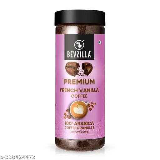 Bevzilla 200 Gram 100% Arabica Instant(Premium French Vanilla) | Make 100 Cups | Espresso, Latte & Cappucino| Hot & Cold Coffee | Unbreakable Jar - NARIX INDIA 