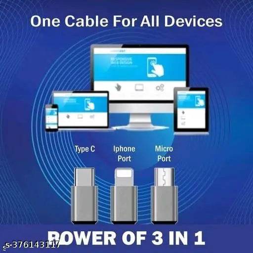 3 In 1 Fast Charging Cable V8, Type-C , iphon Use Car And Home - NARIX INDIA 