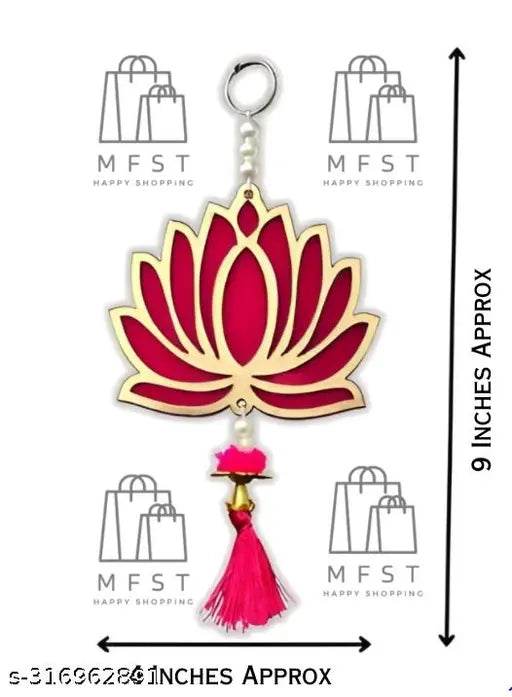 Wall Decor Lotus Jhumka Style with Ball Pearl Beads Hanging (Pack of 5 pcs, Approx 9 inch Each) | Pink Lotus Hangings | Diwali Decor | Wedding Decoration | Floral Wall Hangings | Festive Decorations | Latkan for Festivle Decoration | Backdrop for Temple D - NARIX INDIA 