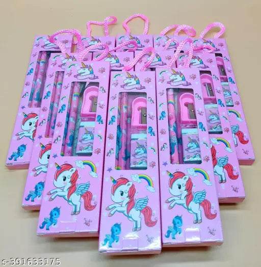 ARB Return Gifts Stationary Set For Girls (10 Pcs) Unicorn Stationary Kit Set, School Stationary Items Pencil Eraser Sharpener For Girls, Kanjak Gifts, Birthday Gifts For Kids, Multicolor - NARIX INDIA 
