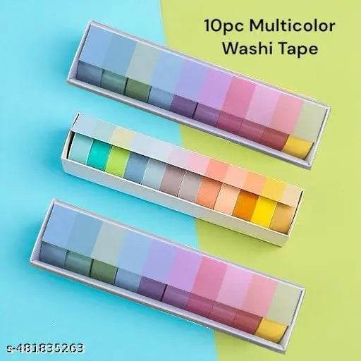 Crafty Cuddle 10 Rolls Multicolour Plain Washi Tape/ Paper Tape for Scrapbooking, Decorative Japanese Planners Tape, Card and Gift Wrapping, DIY Decoration Tapes for Art and Craft - NARIX INDIA 
