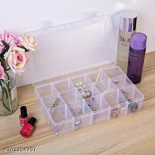 EXTRIA 15/24/36 Grids Clear Plastic Organizer Jewelry Storage Box with Adjustable Dividers, Transparent Storage Organizer Box for Jewelry Beads Earring Fishing Hooks (1 pcs) (Made In India) - NARIX INDIA 