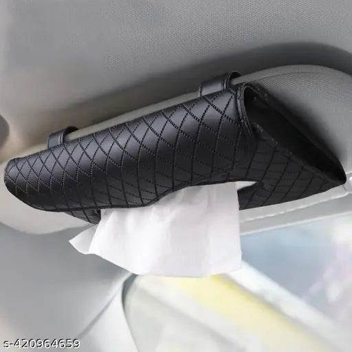PU Leather Car Sun Visor Back Seat Tissue Napkin Holder, Interior Car Accessories (Black, Sun Visor Type) - NARIX INDIA 