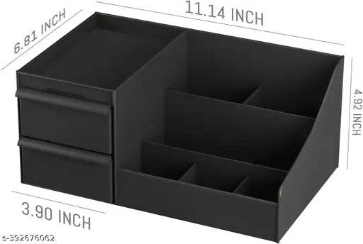 Rudrisha Multi Grid Plastic Desktop Storage Cosmetic Organizer with 2 Drawer Vanity Box Sundries Cosmetics Box Modern Countertop Storage for Dressing Table Vanity Box (Black) - NARIX INDIA 