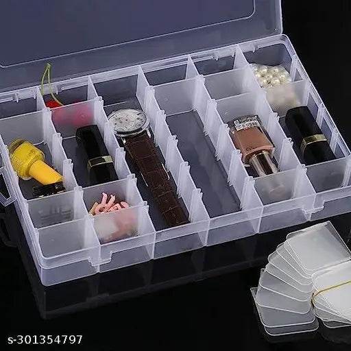 EXTRIA 15/24/36 Grids Clear Plastic Organizer Jewelry Storage Box with Adjustable Dividers, Transparent Storage Organizer Box for Jewelry Beads Earring Fishing Hooks (1 pcs) (Made In India) - NARIX INDIA 