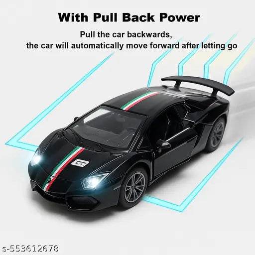 The Flyers Bay 1:32 Scale DieCast Metal Pull-Back Action Openable Doors Light and Music Lamborghini Premium Car Toy for Kids Realistic Miniature Model Gift 2+yrs Girls Boys(Black) - NARIX INDIA 