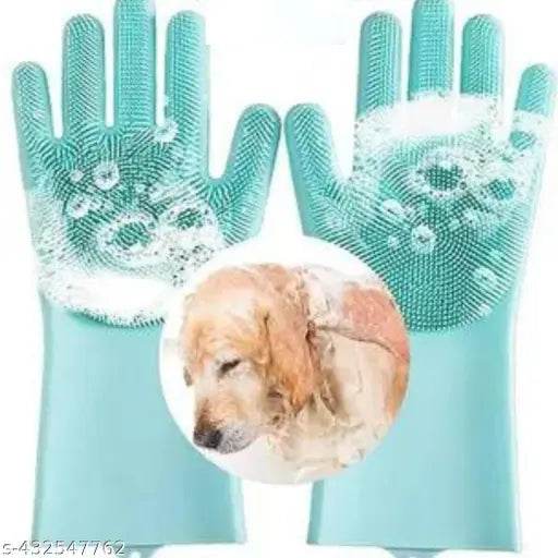Pet Dog Bath Glove Soft Silicone dog bathing hand gloves Brush Hair Fur Grooming Cleaning Brush glove Shampoo...(Pair 1) - NARIX INDIA 