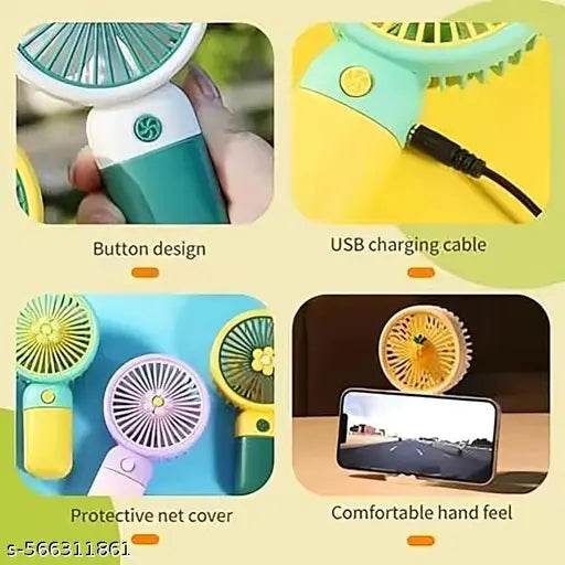 Mini Portable Rechargeable Fan, Powerful Hand Fan Dual Motors Personal Small Handheld Fan with Base (Pack of 1, Multicolor) - NARIX INDIA 