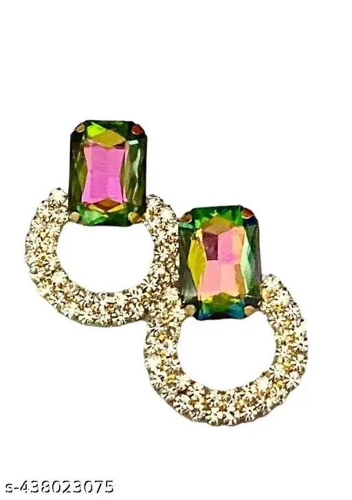 Partywear trending ear studs with Diamond And Red Coloured Stone - NARIX INDIA 